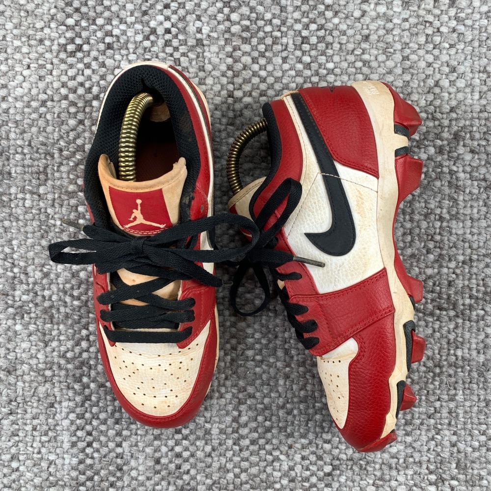 Jordan 1 Low MCS Baseball Cleats Kids 5.5Y Red White HF6885-106